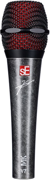 Микрофон динамический sE Electronics [V7 MK] именной Майлза Кеннеди, 40 Гц - 19 кГц, суперкардиоида, в комплекте: микрофонный зажим, адаптер с резьбой, чёрная ветрозащита, транспортировочный чехол на молнии. Цвет серый.